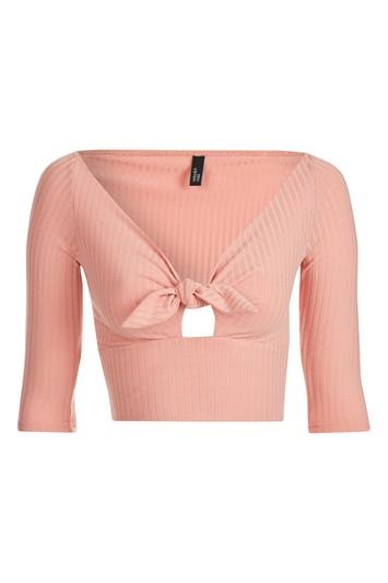 Topshop *tie Front Rib Crop Top By Nobody's Child