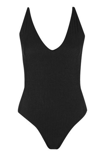 Topshop Black Ribbed Swimsuit
