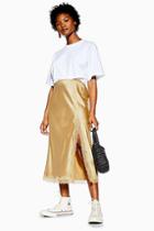 Topshop Petite Gold Lace Trim Bias Satin Skirt