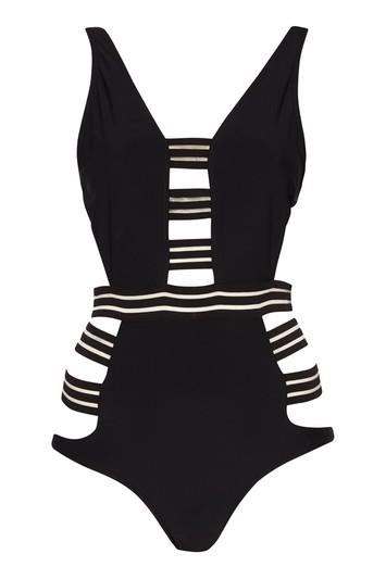 Topshop *black Strappy Plunge Swimsuit By Rare