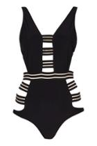 Topshop *black Strappy Plunge Swimsuit By Rare
