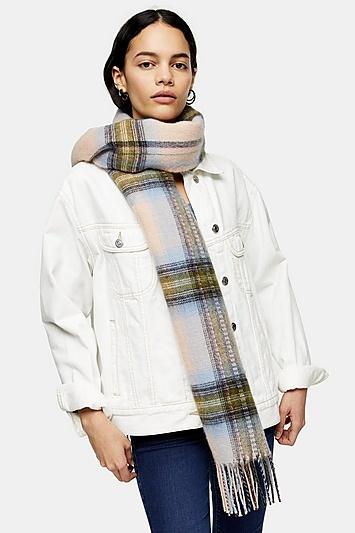 Topshop Pink And Khaki Brushed Scarf