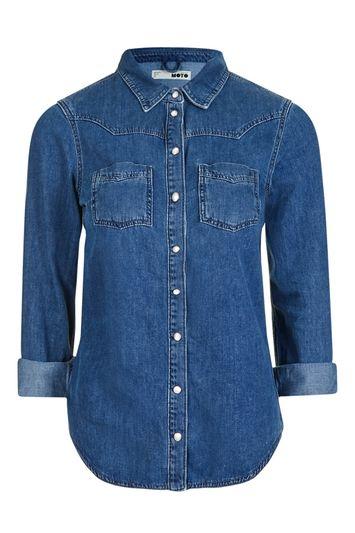 Topshop Moto Denim Fitted Shirt