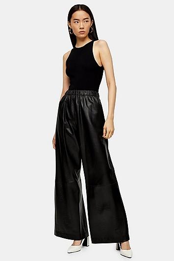*black Airtex Leather Joggers By Topshop Boutique