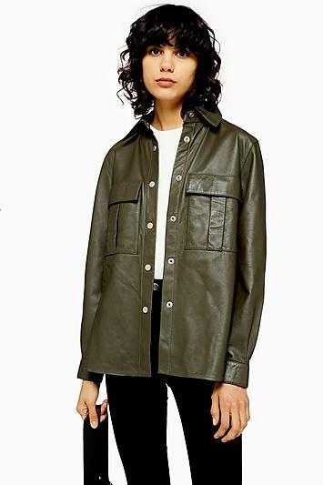 Topshop Khaki Leather Shirt