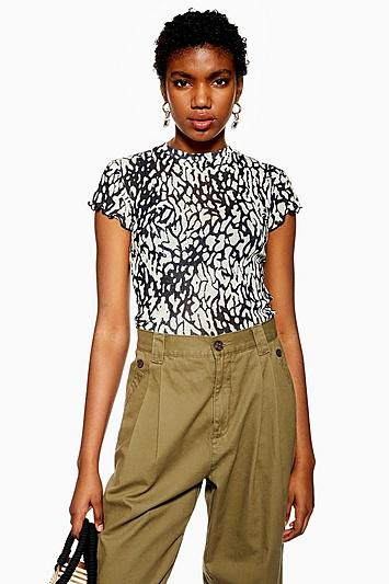 Topshop Short Sleeve Abstract Mesh Top