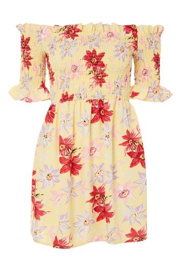 Topshop Lemon Floral Bardot Dress
