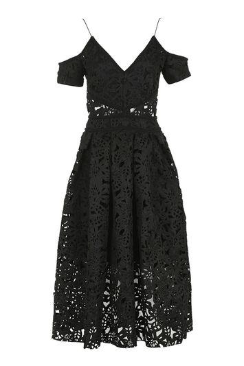 Topshop Tall Laser Cut Bardot Prom Dress