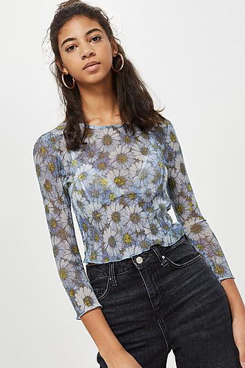 Topshop Daisy Print Lurex T-shirt