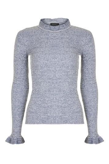 Topshop Marl Frill Neck Knit Top