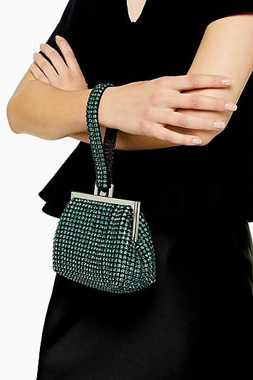 Topshop Glitz Diamante Green Grab Bag