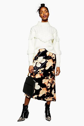 Topshop Tall Tie Dye Satin Bias Midi Skirt