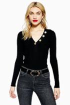 Topshop Petite Hammered Button V-neck Knitted Top
