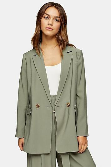 Topshop Petite Khaki Double Breasted Lined Blazer