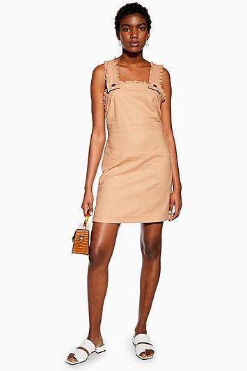 Topshop Linen Rich Ruffle Pinafore Mini Dress