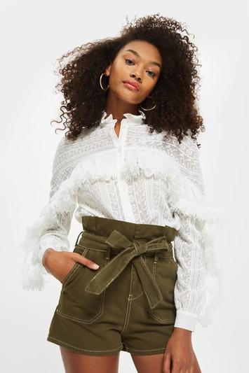 Topshop Khaki High Waisted Utility Shorts