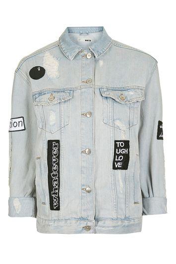 Topshop Moto Black & White Badge Jacket