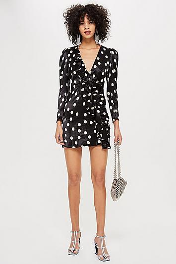 Topshop Tall Spot Satin Frill Dress