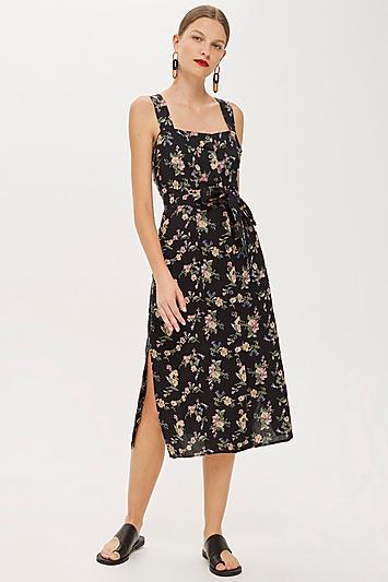 Topshop Linen Floral Pinafore Dress