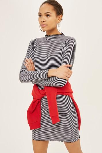 Topshop Stripe Frill Edge Bodycon Dress