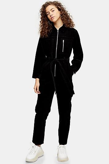 Topshop Petite Black Corduroy Boiler Suit