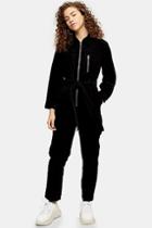 Topshop Petite Black Corduroy Boiler Suit