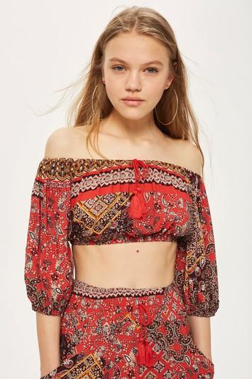 Topshop Tile Print Bardot Top By Band Of Gypsies