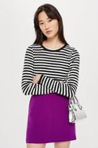 Topshop Petite Long Sleeve Striped Scallop T-shirt
