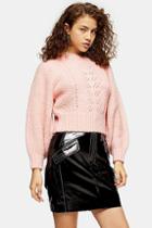 Topshop Petite Pink Knitted Pointelle Crop Sweater