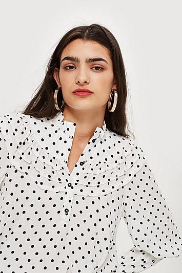 Topshop Spot Frill Neck Blouse