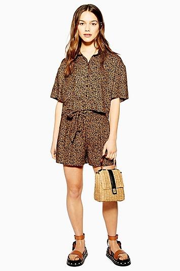 Topshop Petite Cairo Brown Leopard Print Tie Shorts