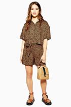 Topshop Petite Cairo Brown Leopard Print Tie Shorts
