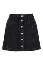 Topshop Petite Washed Black Button Skirt