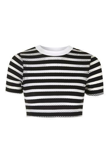 Topshop Striped Airtex Crop Tee