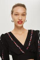 Topshop Embroidered Balloon Sleeve Top
