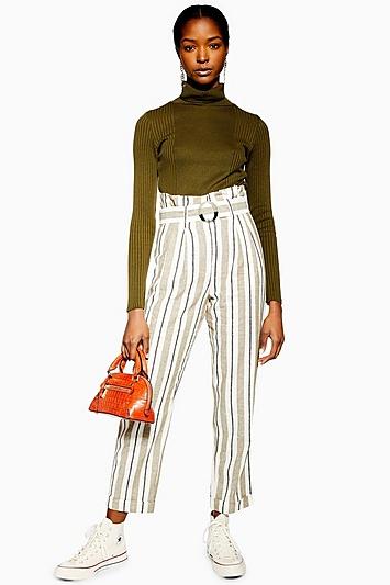 Topshop Stripe Belted Peg Trousers