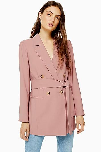 Topshop Dusty Pink Belted Twill Blazer