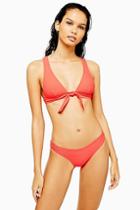 Topshop Red Wide Ribbed Classic Bikini Bottoms