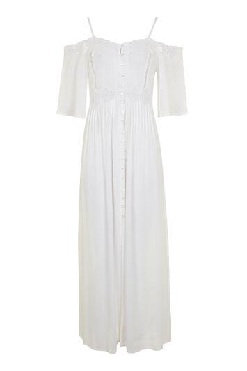 Topshop Pintuck Lace Trim Maxi Dress