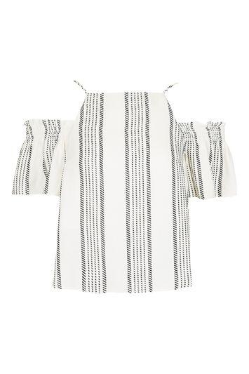 Topshop Linen Stripe Cold Shoulder Top