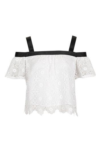 Topshop Petite Lace Cold Shoulder Top