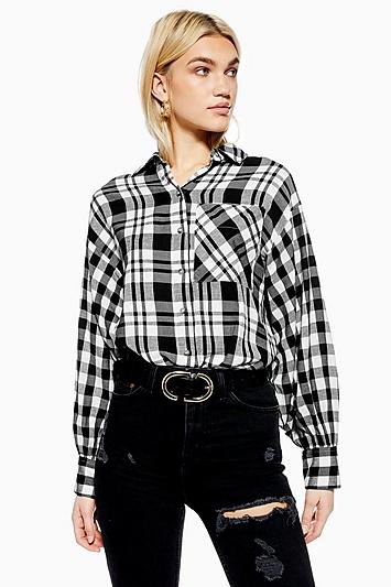 Topshop Monochrome Checked Oversized Shirt