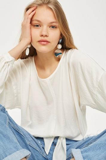 Topshop Knot Front Satin Sweatshirt