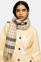 Topshop Camel Lightweight Scarf With Stitch Check