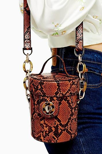 Topshop Shona Orange Snake Barrel Cross Body Bag