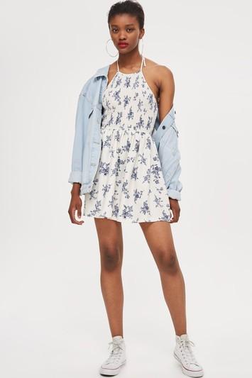 Topshop Shirred Halter Mini Dress