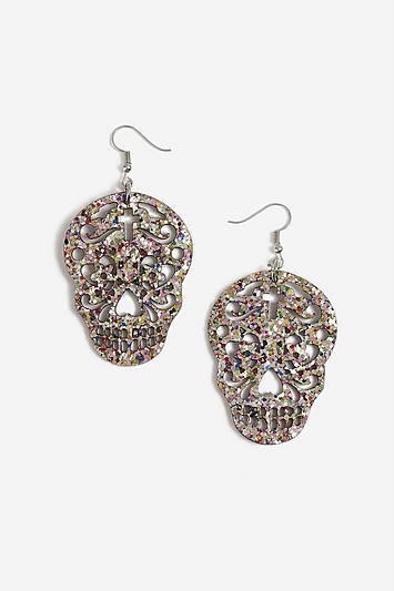 Topshop Glitter Skull Halloween Earrings