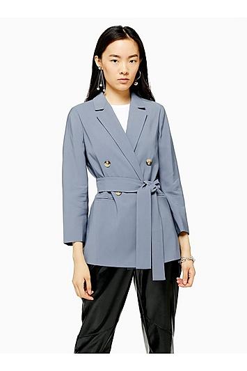 Topshop Petite Dusty Blue Belted Blazer