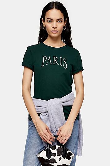 Topshop Tall Green Paris T-shirt