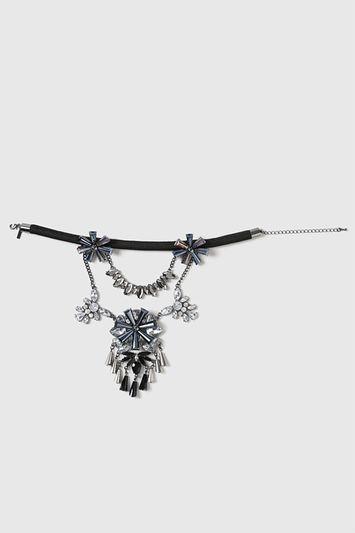 Topshop Statement Flower Rhinestone Choker